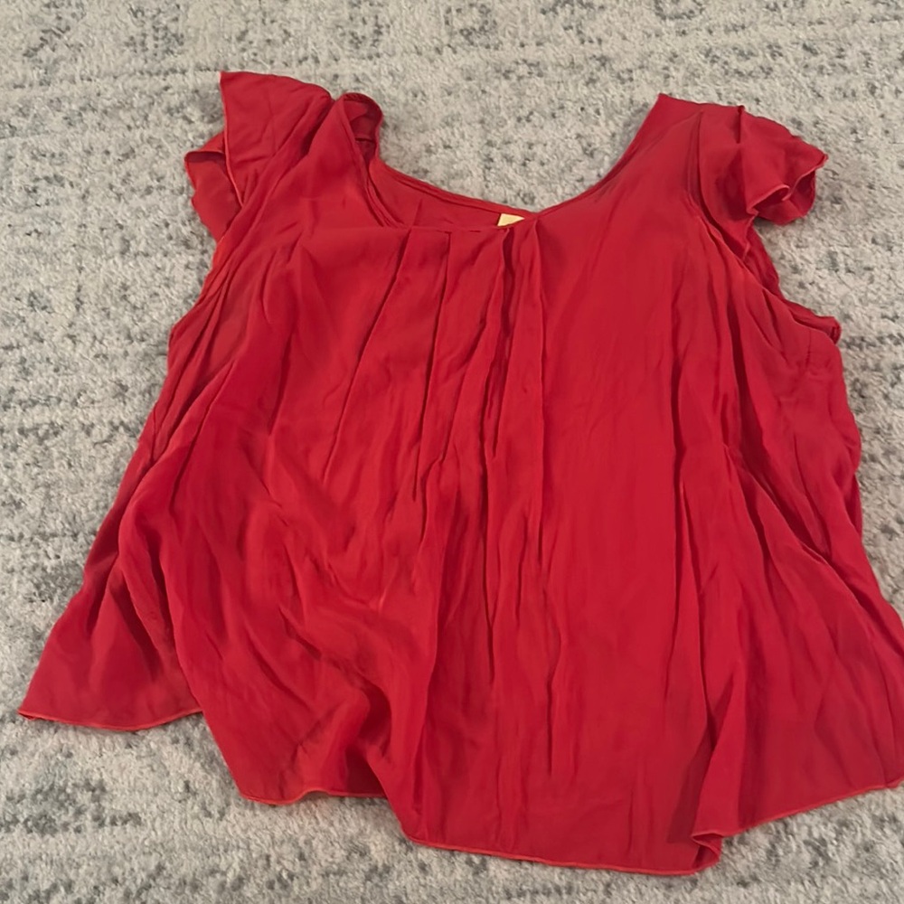 Red Flutter Sleeve Backless Flowy Ruffled Blouse